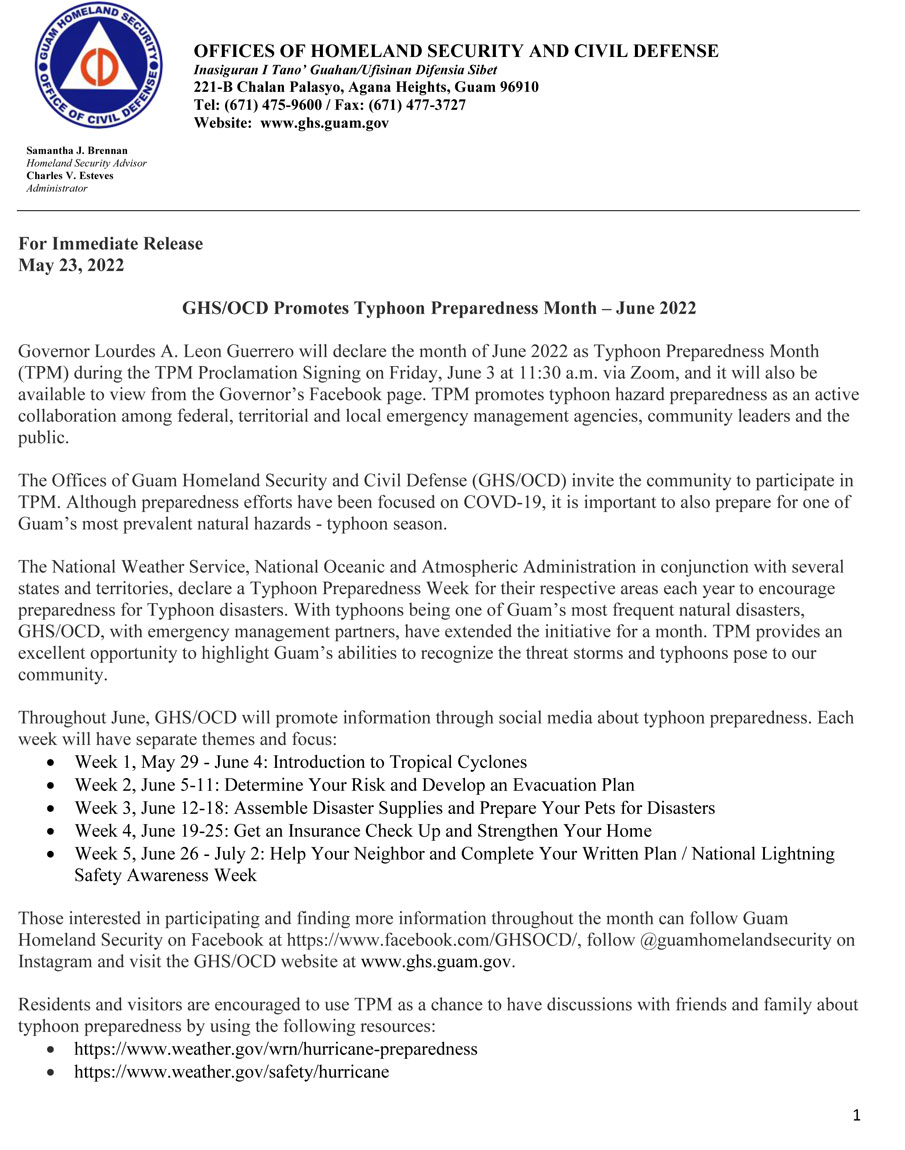 GHS/OCD Promotes Typhoon Preparedness Month – June 2022